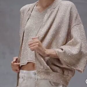 (nude) Sequin Zip Cardigan